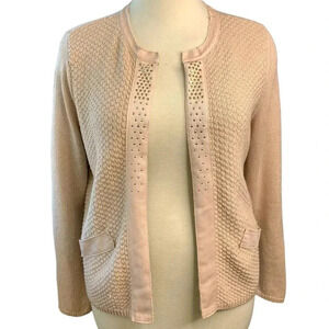 Chico's Embellished Metallic Open Front Knit Cardigan Sweater Women Size L Pink